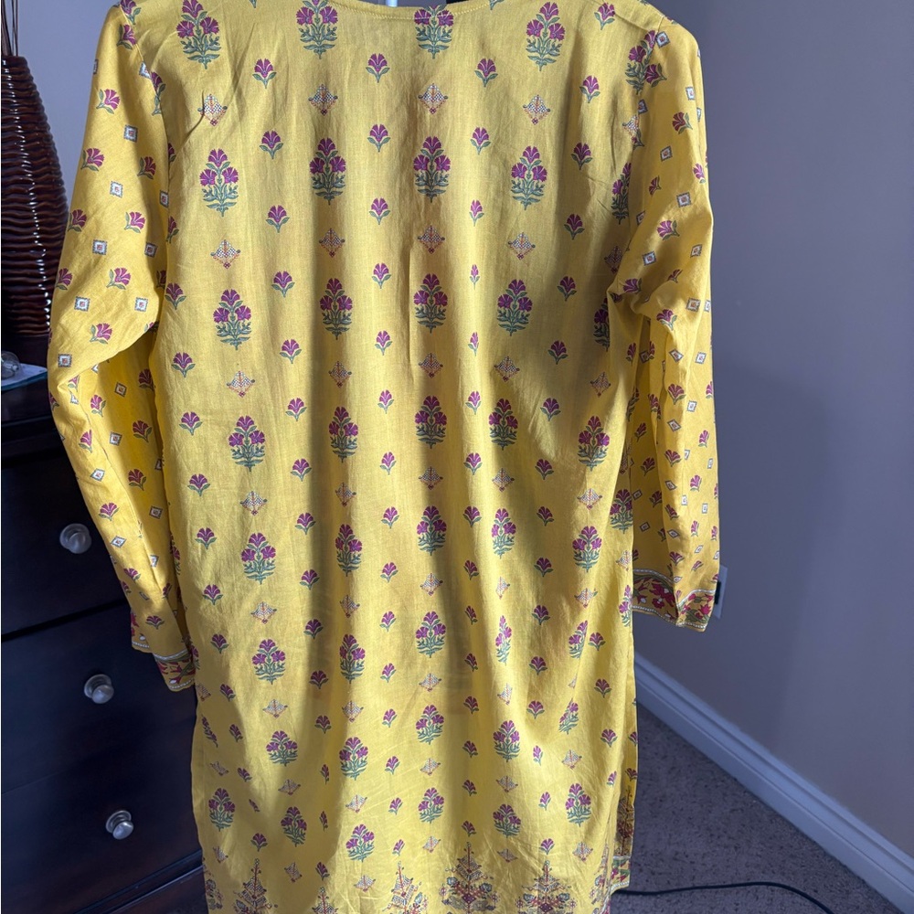 Yellow Floral Midi Dress - Women's Casual Tunic